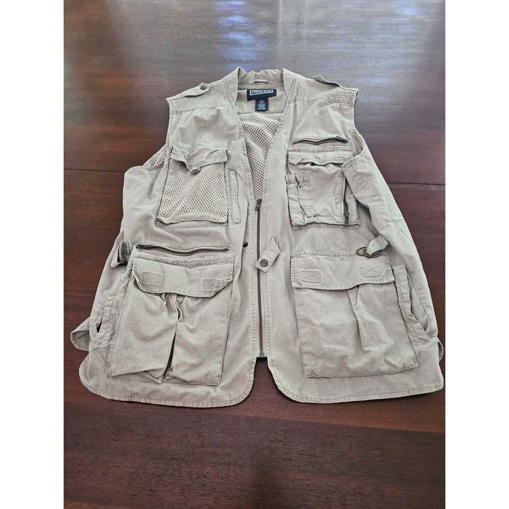 Lands End Mens Fishing Hunting Safari Khaki Vest Size L‎ 42-44
